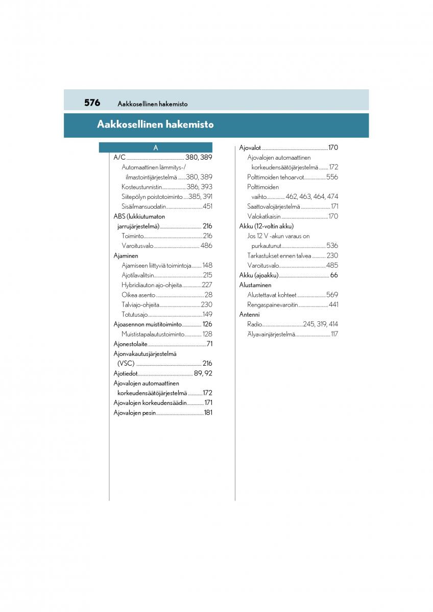 Lexus CT200h omistajan kasikirja / page 576