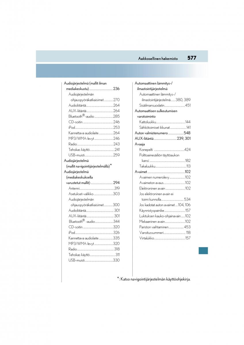 Lexus CT200h omistajan kasikirja / page 577