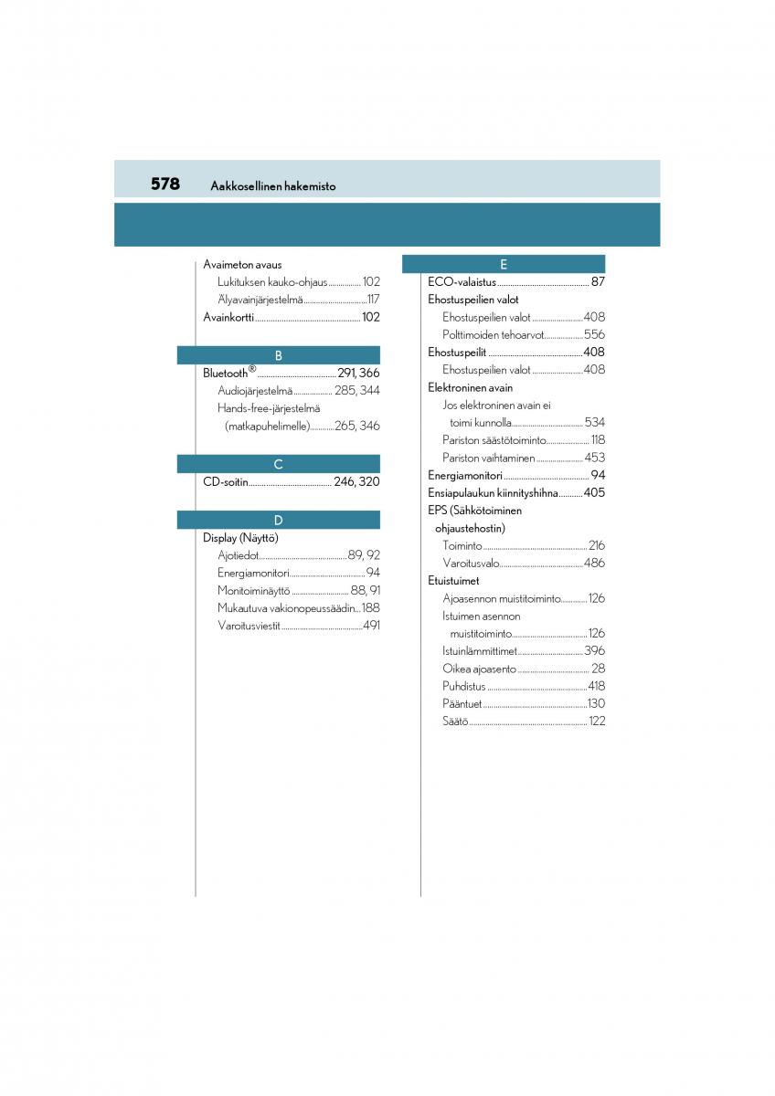Lexus CT200h omistajan kasikirja / page 578