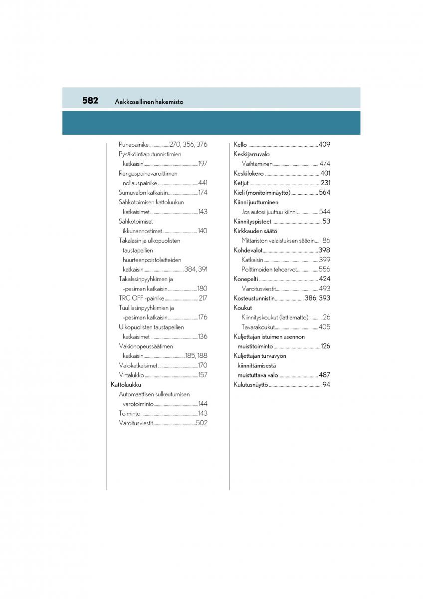Lexus CT200h omistajan kasikirja / page 582