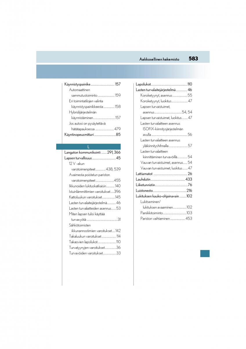 manual  Lexus CT200h omistajan kasikirja / page 583
