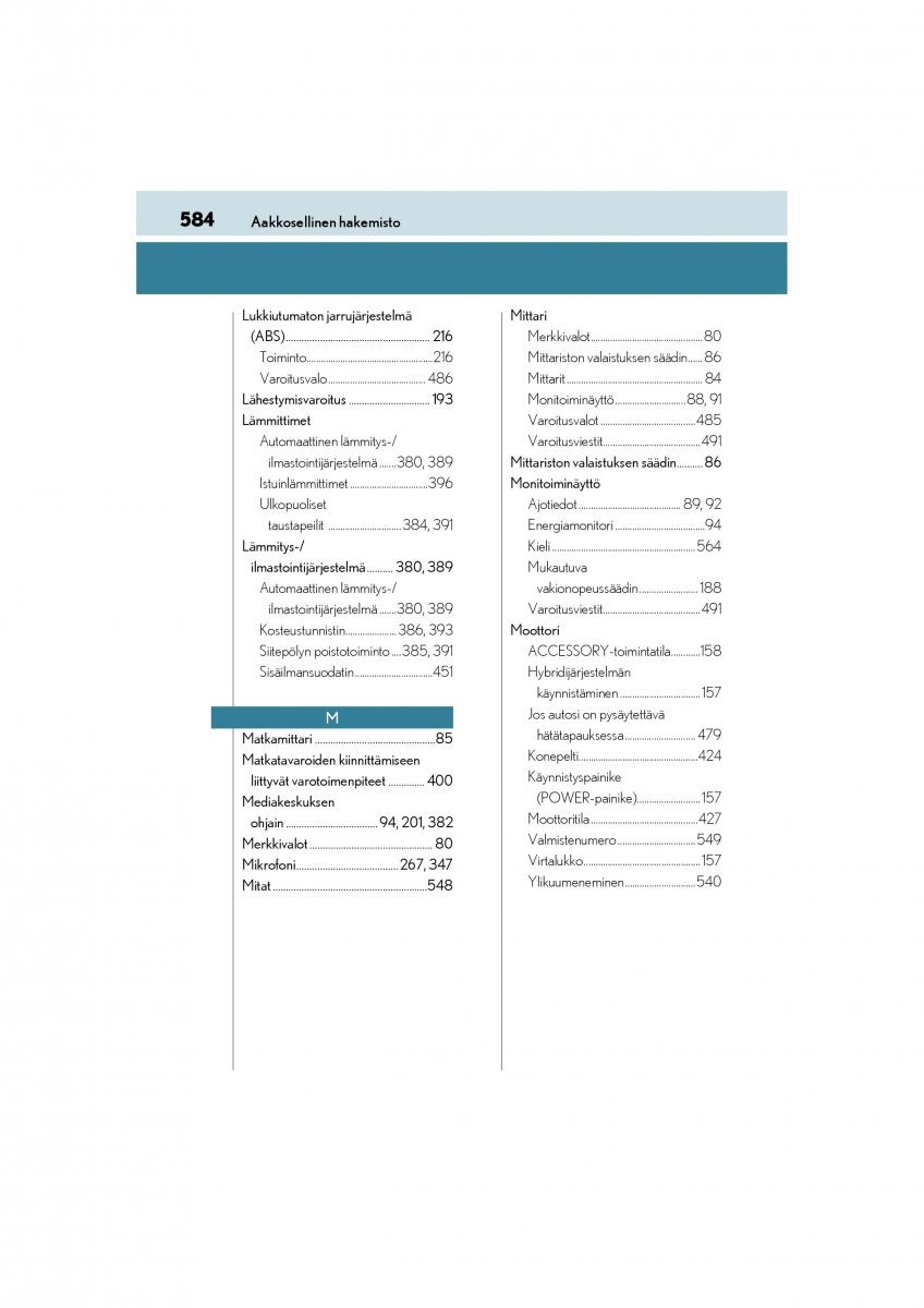 Lexus CT200h omistajan kasikirja / page 584