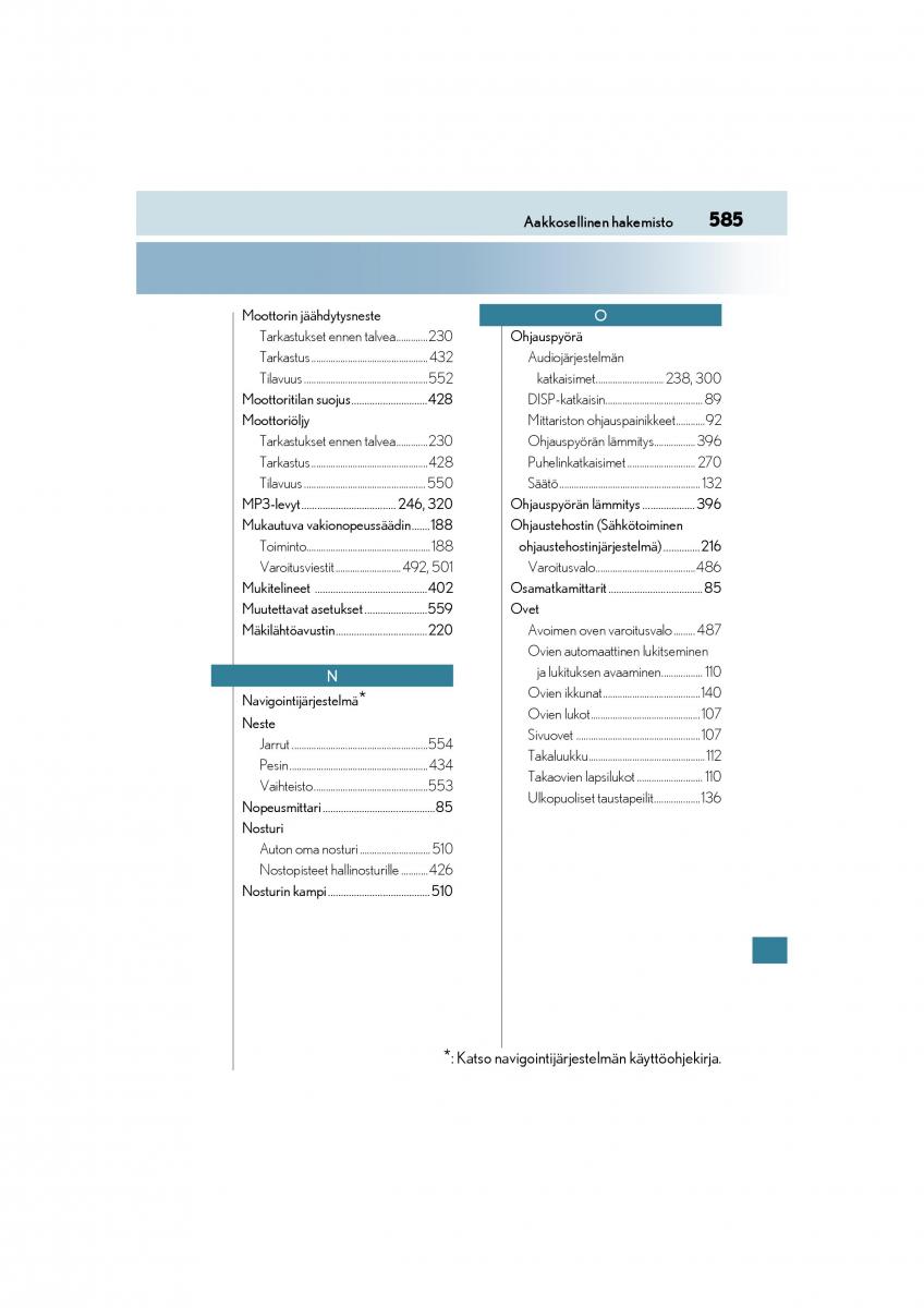 Lexus CT200h omistajan kasikirja / page 585