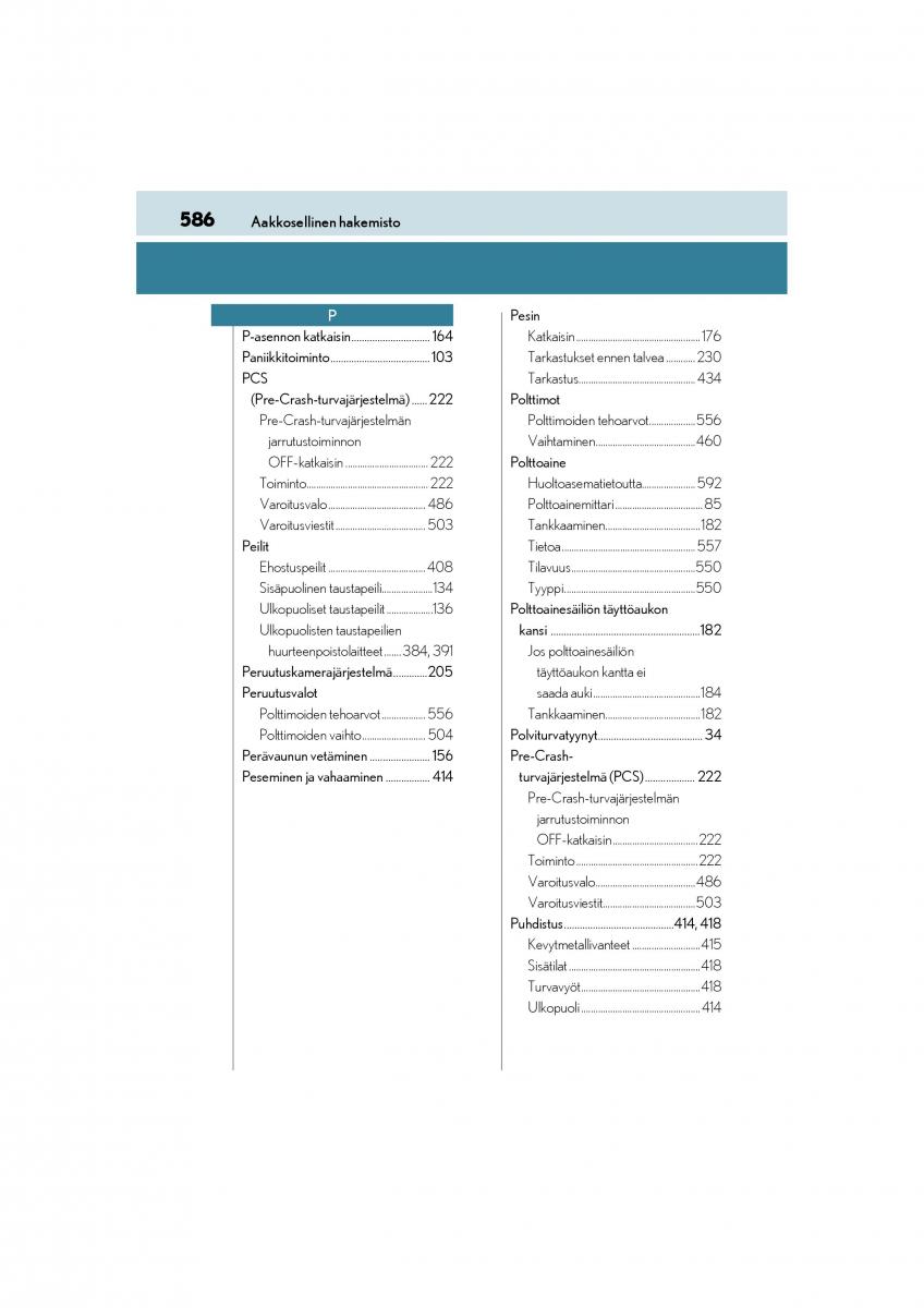 Lexus CT200h omistajan kasikirja / page 586
