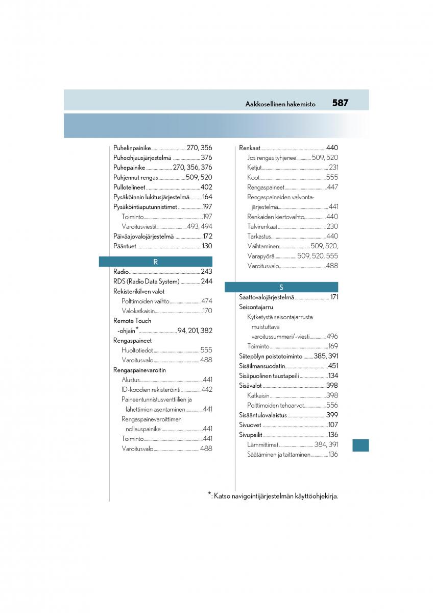 Lexus CT200h omistajan kasikirja / page 587