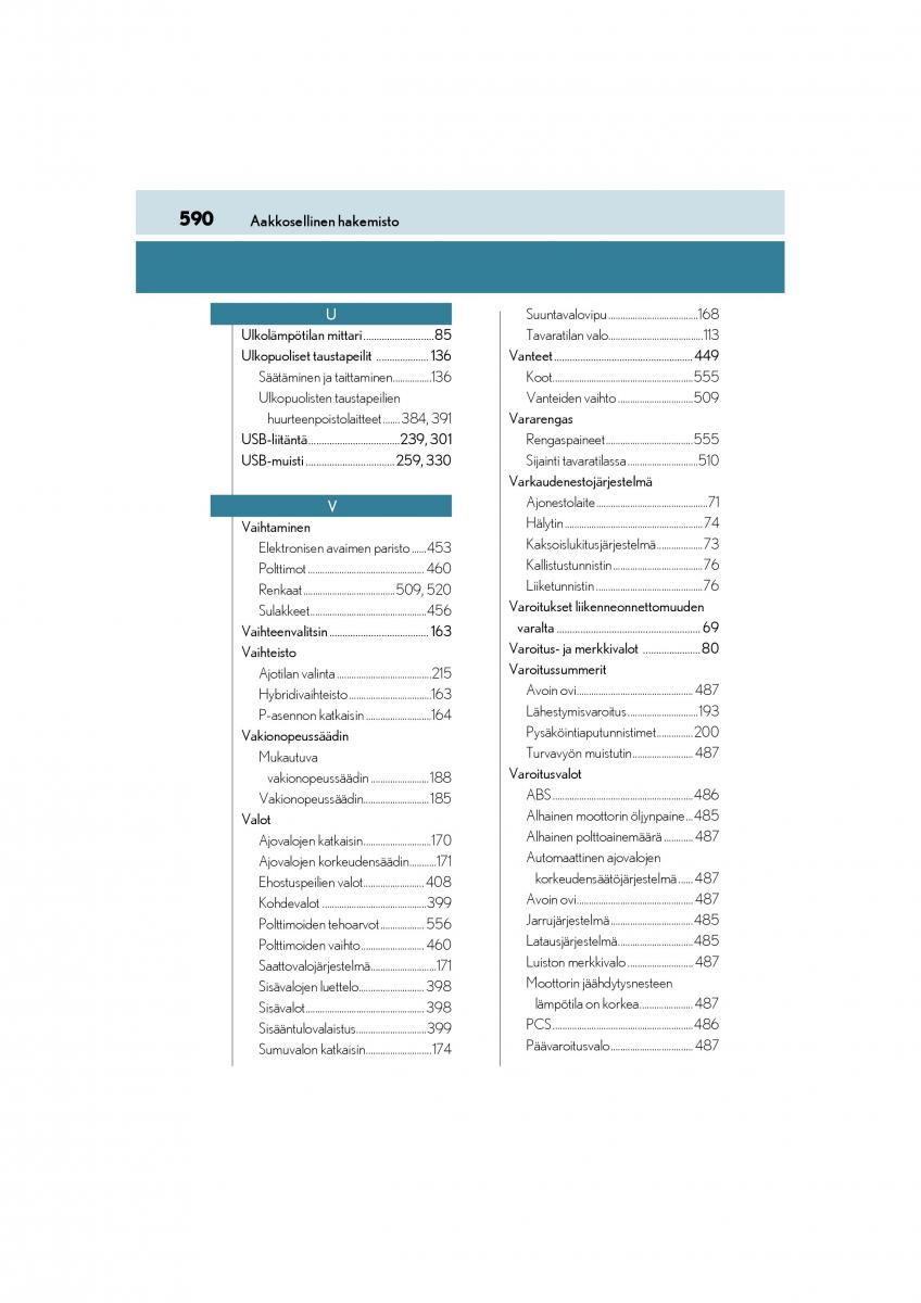Lexus CT200h omistajan kasikirja / page 590