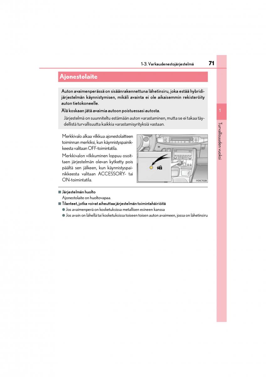 manual  Lexus CT200h omistajan kasikirja / page 71