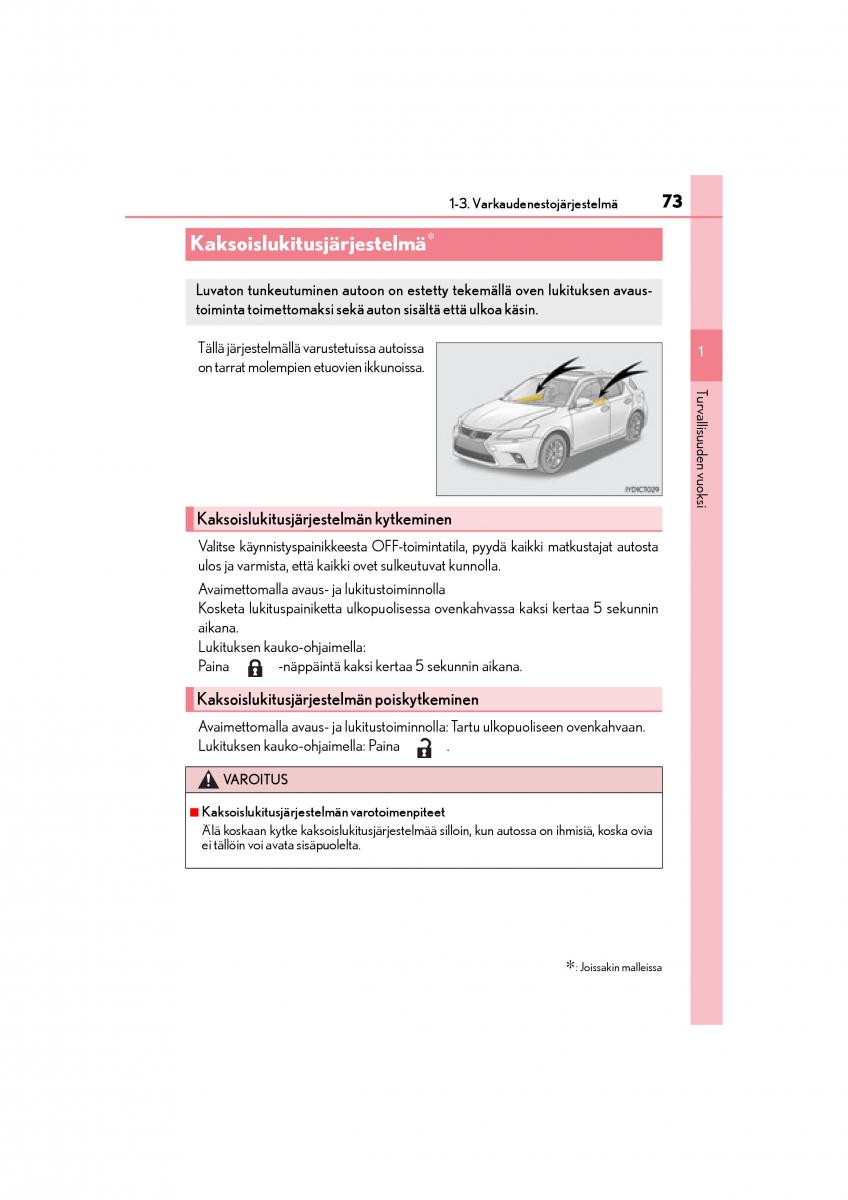 manual  Lexus CT200h omistajan kasikirja / page 73