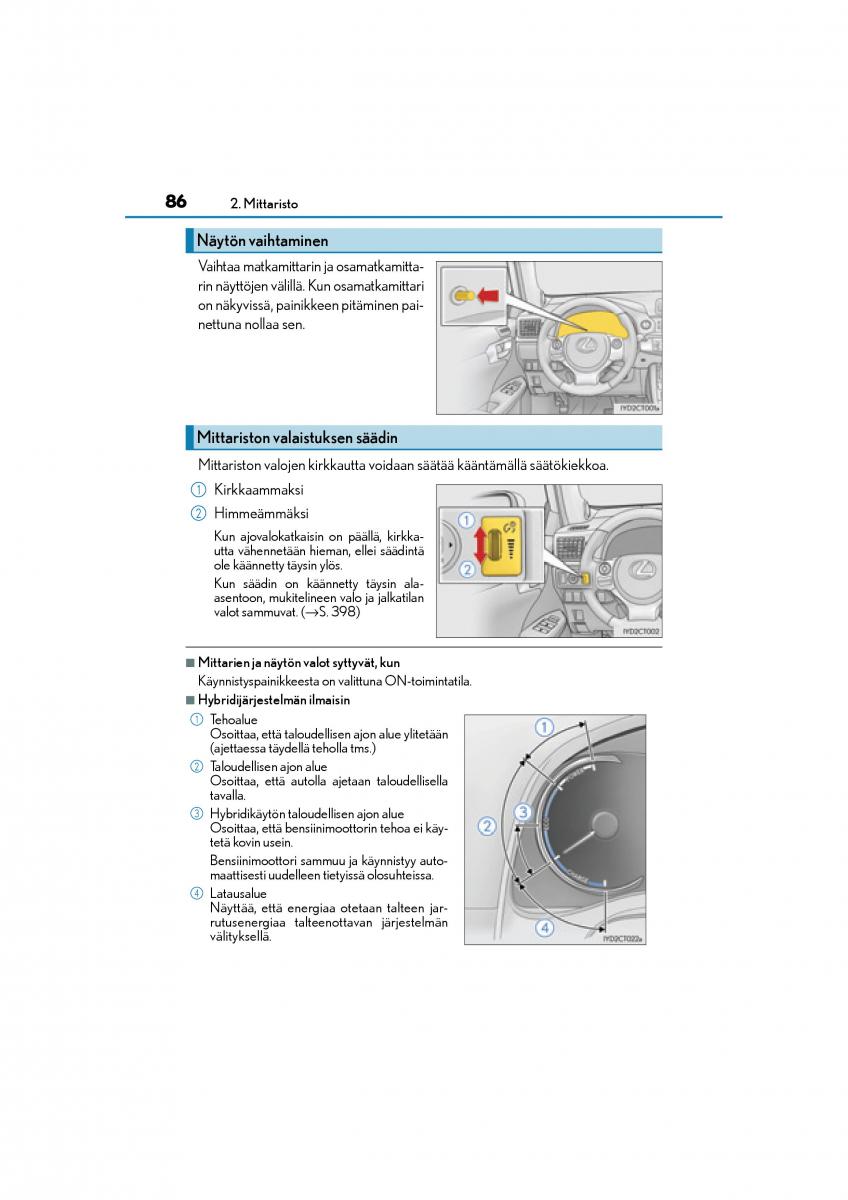 manual  Lexus CT200h omistajan kasikirja / page 86