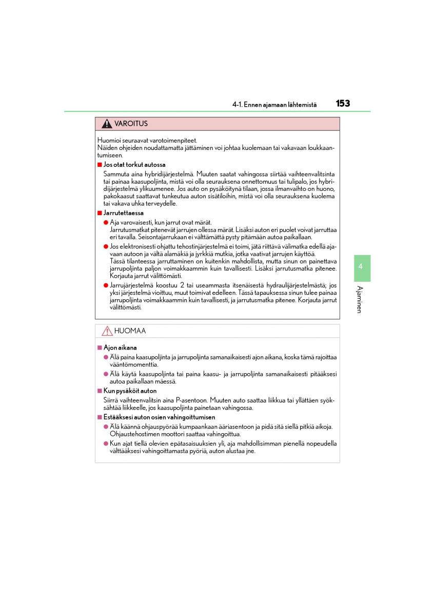 manual  Lexus CT200h omistajan kasikirja / page 153