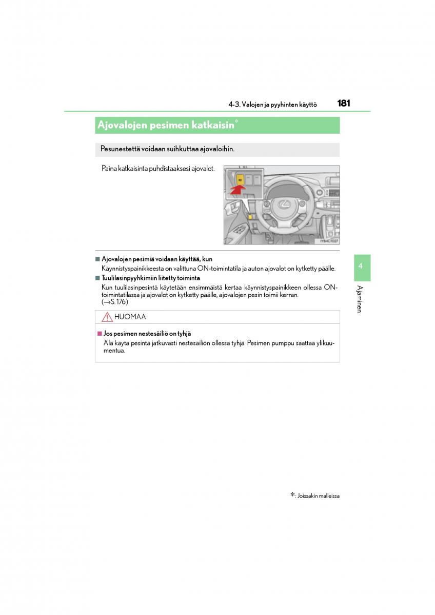 manual  Lexus CT200h omistajan kasikirja / page 181