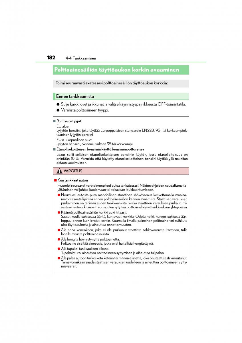 manual  Lexus CT200h omistajan kasikirja / page 182