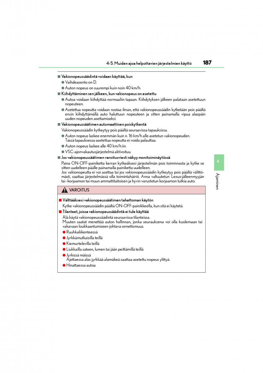 Lexus CT200h omistajan kasikirja / page 187