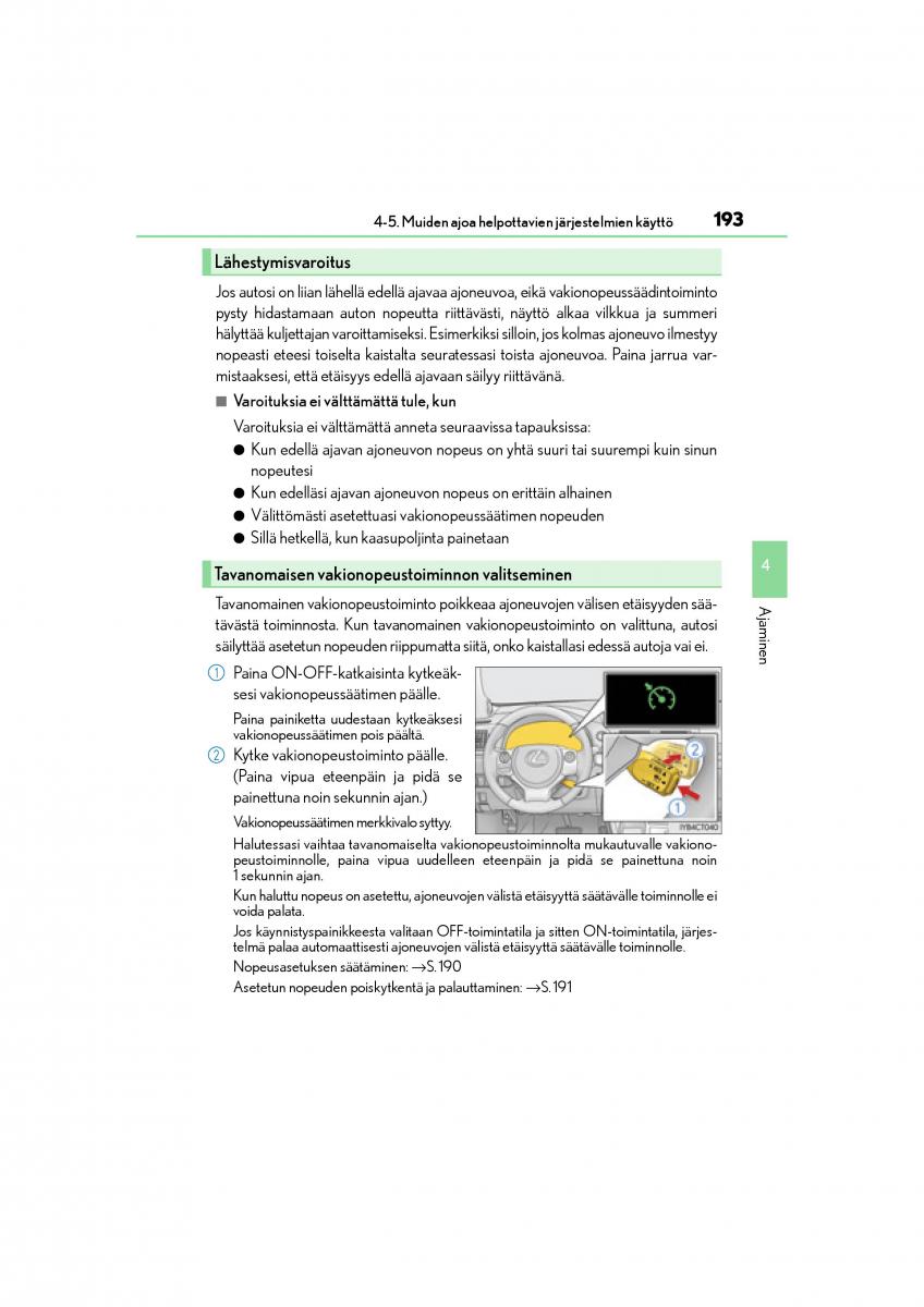 manual  Lexus CT200h omistajan kasikirja / page 193