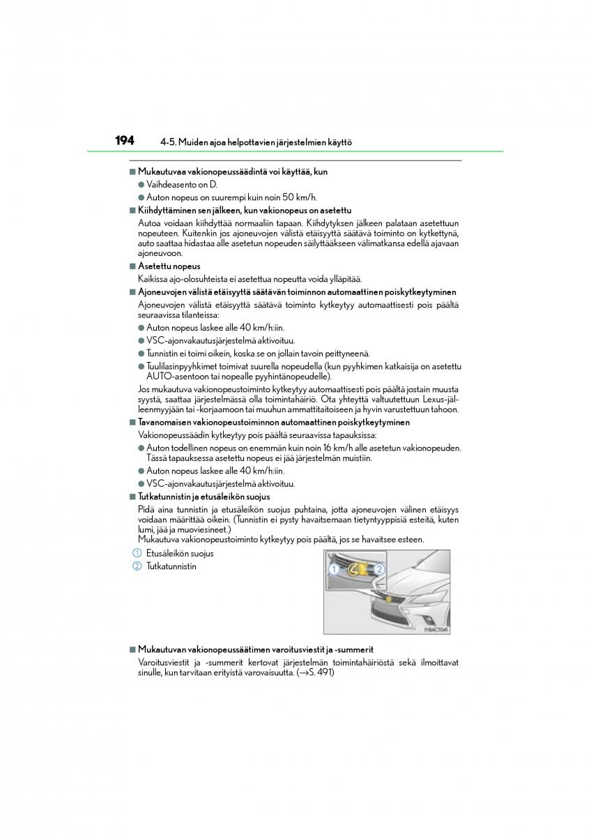 manual  Lexus CT200h omistajan kasikirja / page 194