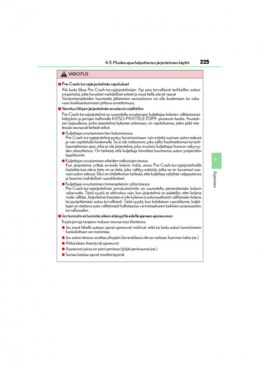 Lexus CT200h omistajan kasikirja / page 225