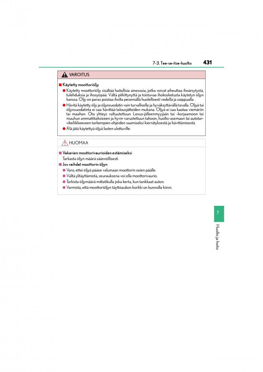 Lexus CT200h omistajan kasikirja / page 431