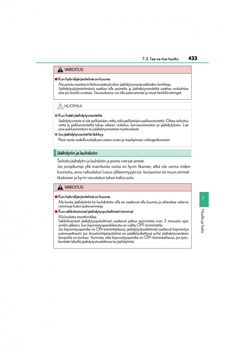Lexus CT200h omistajan kasikirja / page 433