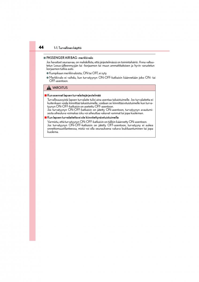 manual  Lexus CT200h omistajan kasikirja / page 44