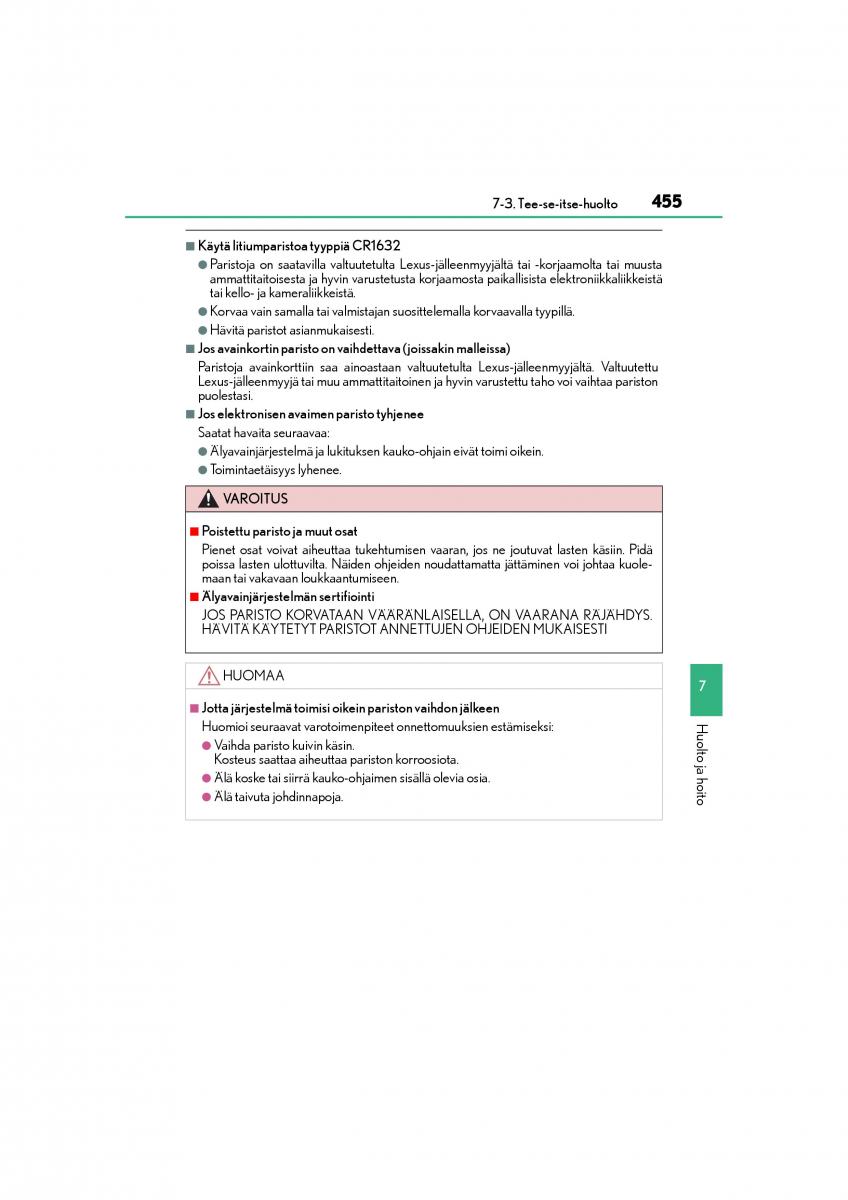 Lexus CT200h omistajan kasikirja / page 455