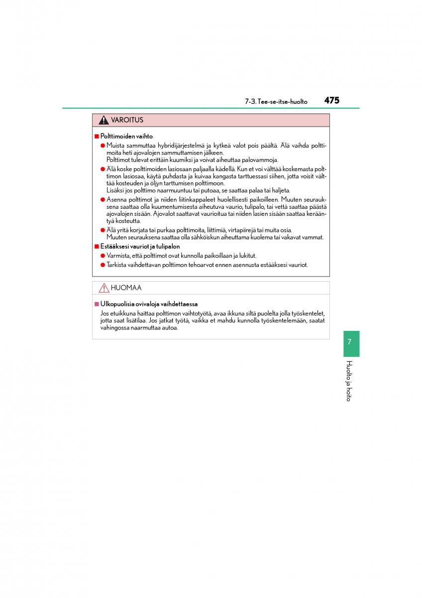 manual  Lexus CT200h omistajan kasikirja / page 475