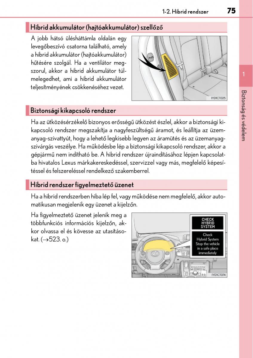 Lexus CT200h Kezelesi utmutato / page 75