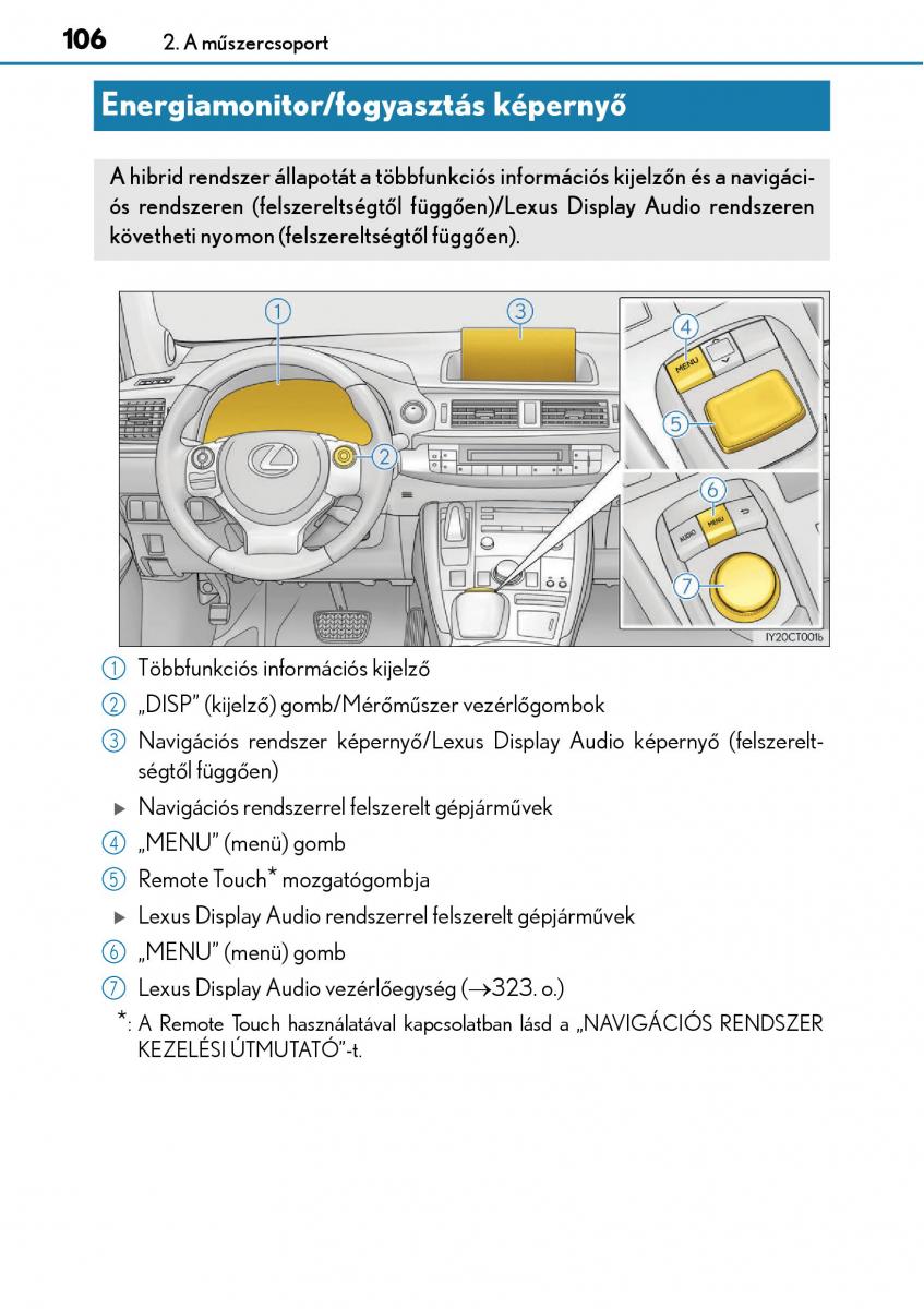 Lexus CT200h Kezelesi utmutato / page 106