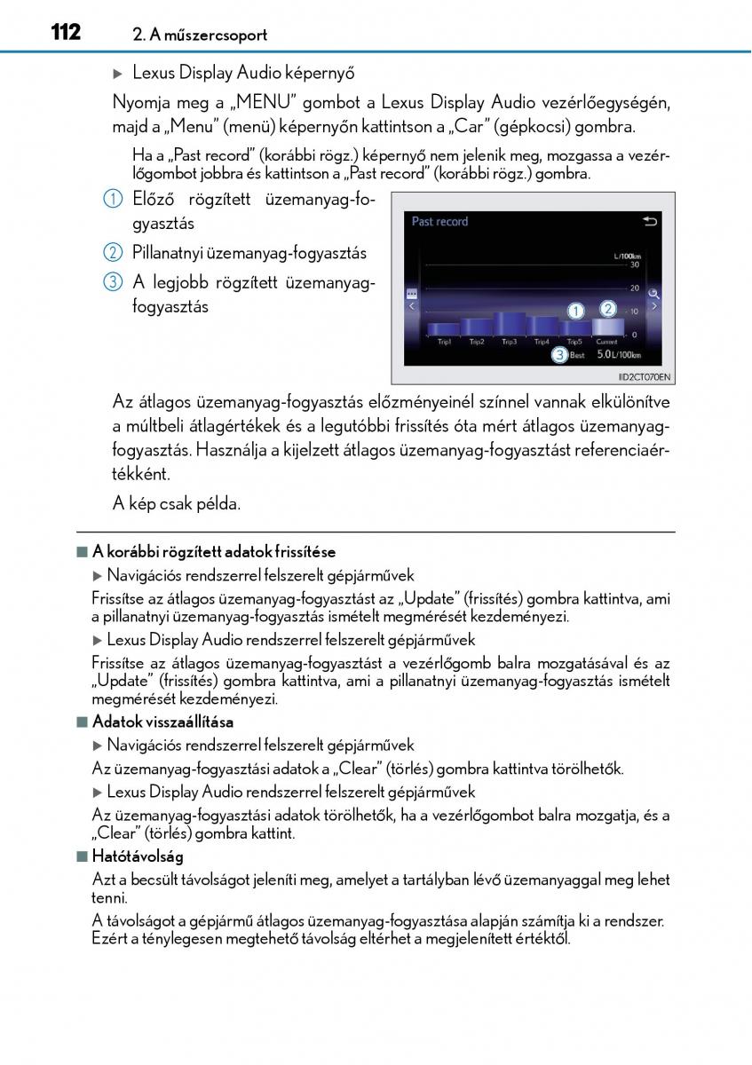 Lexus CT200h Kezelesi utmutato / page 112