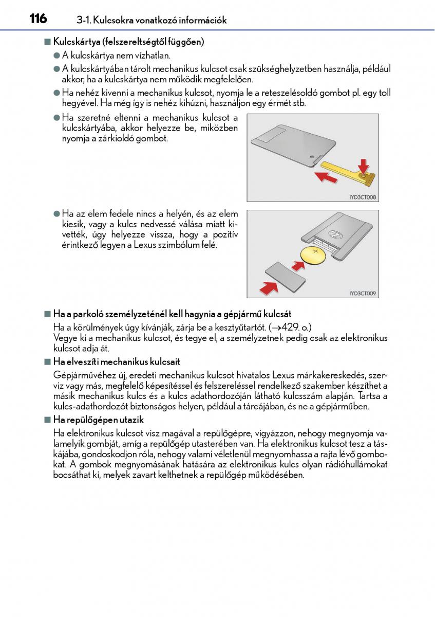 Lexus CT200h Kezelesi utmutato / page 116