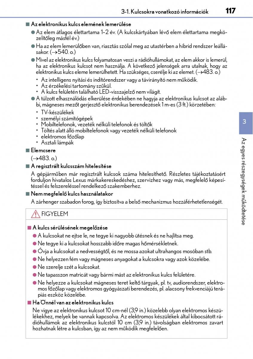 Lexus CT200h Kezelesi utmutato / page 117