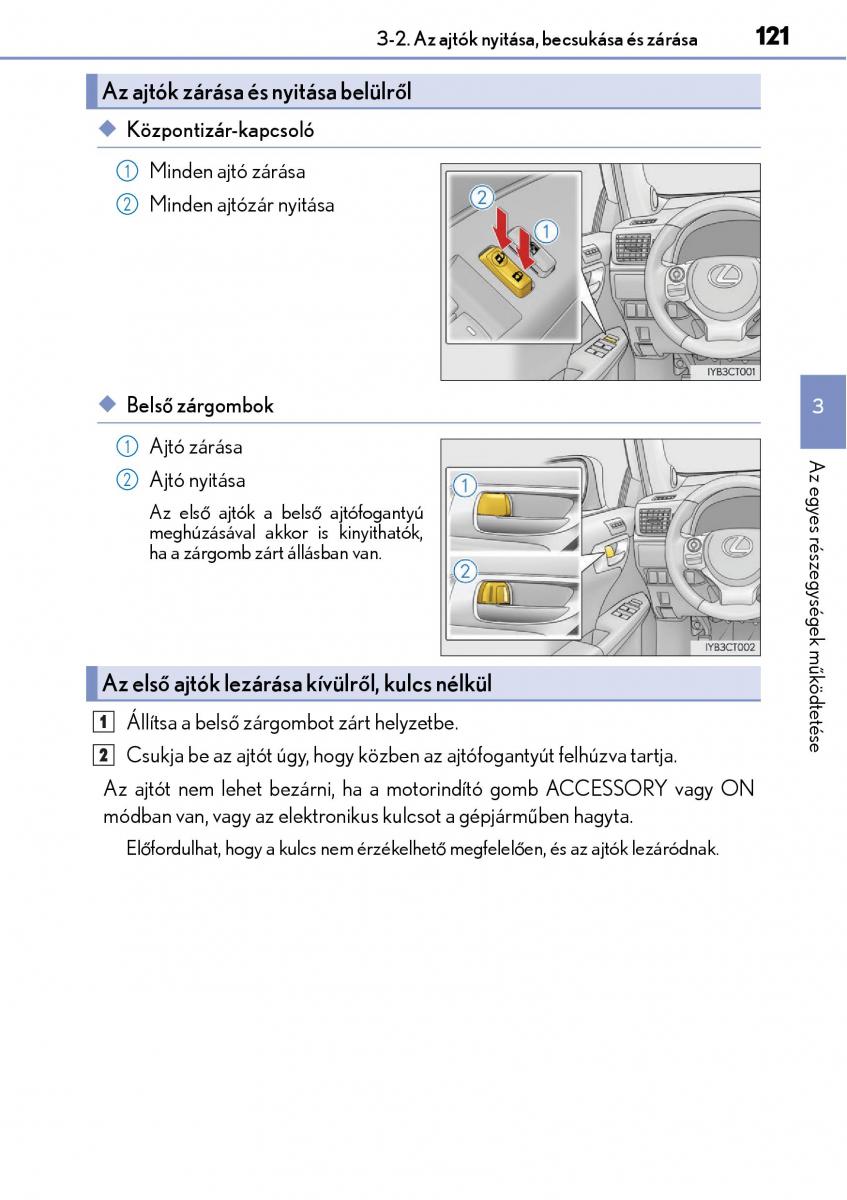 Lexus CT200h Kezelesi utmutato / page 121