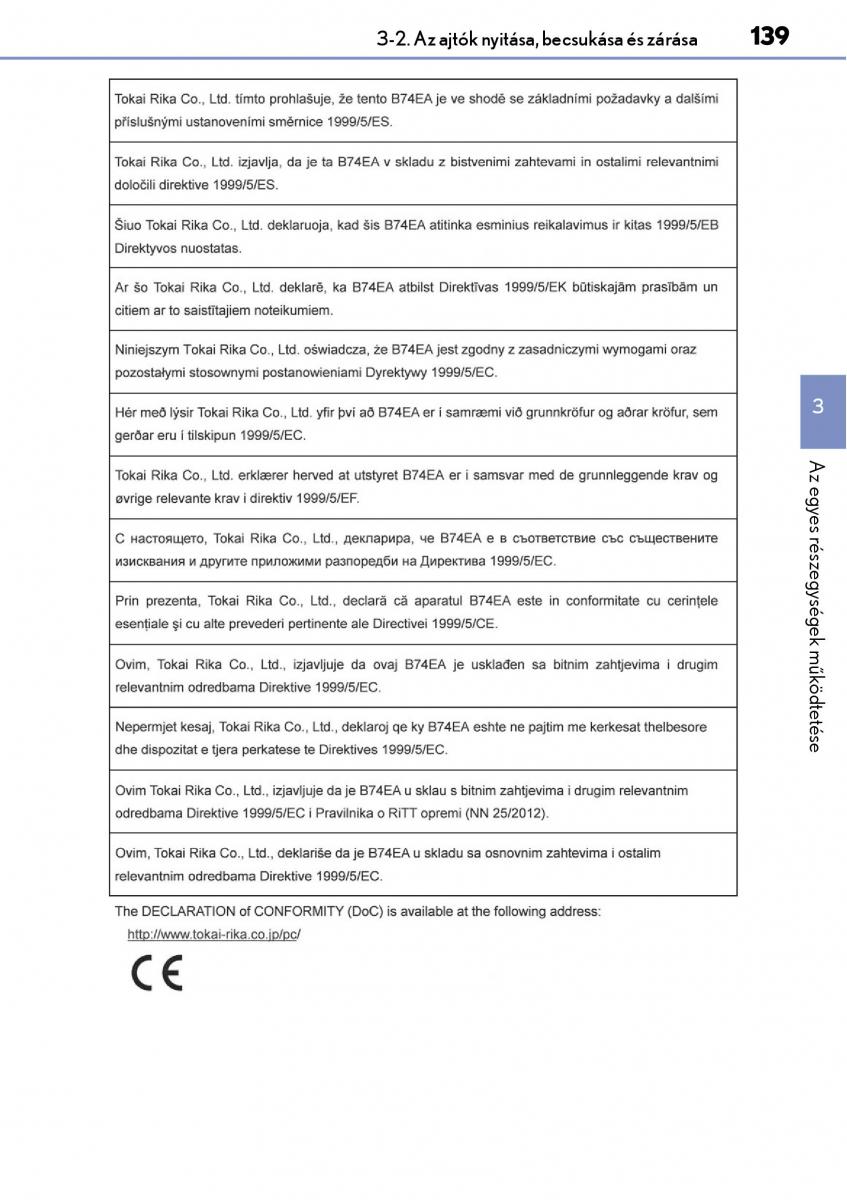 Lexus CT200h Kezelesi utmutato / page 139