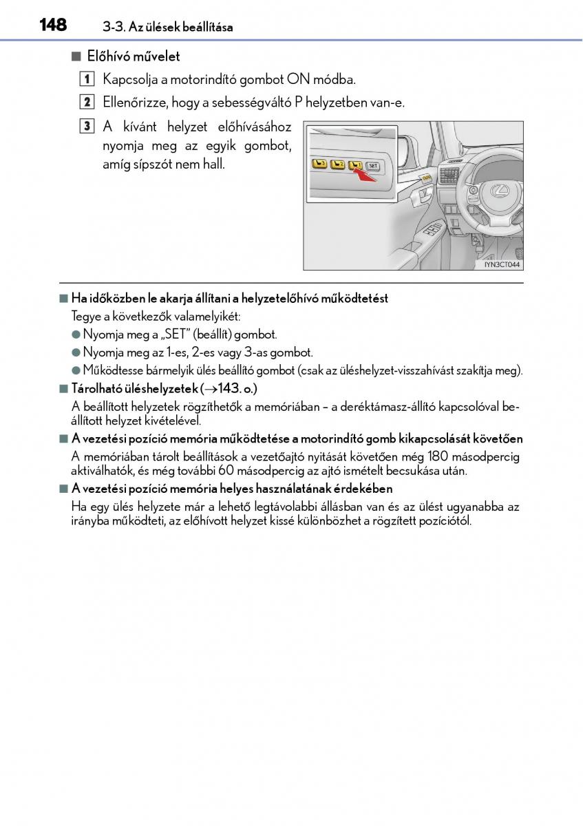 Lexus CT200h Kezelesi utmutato / page 148