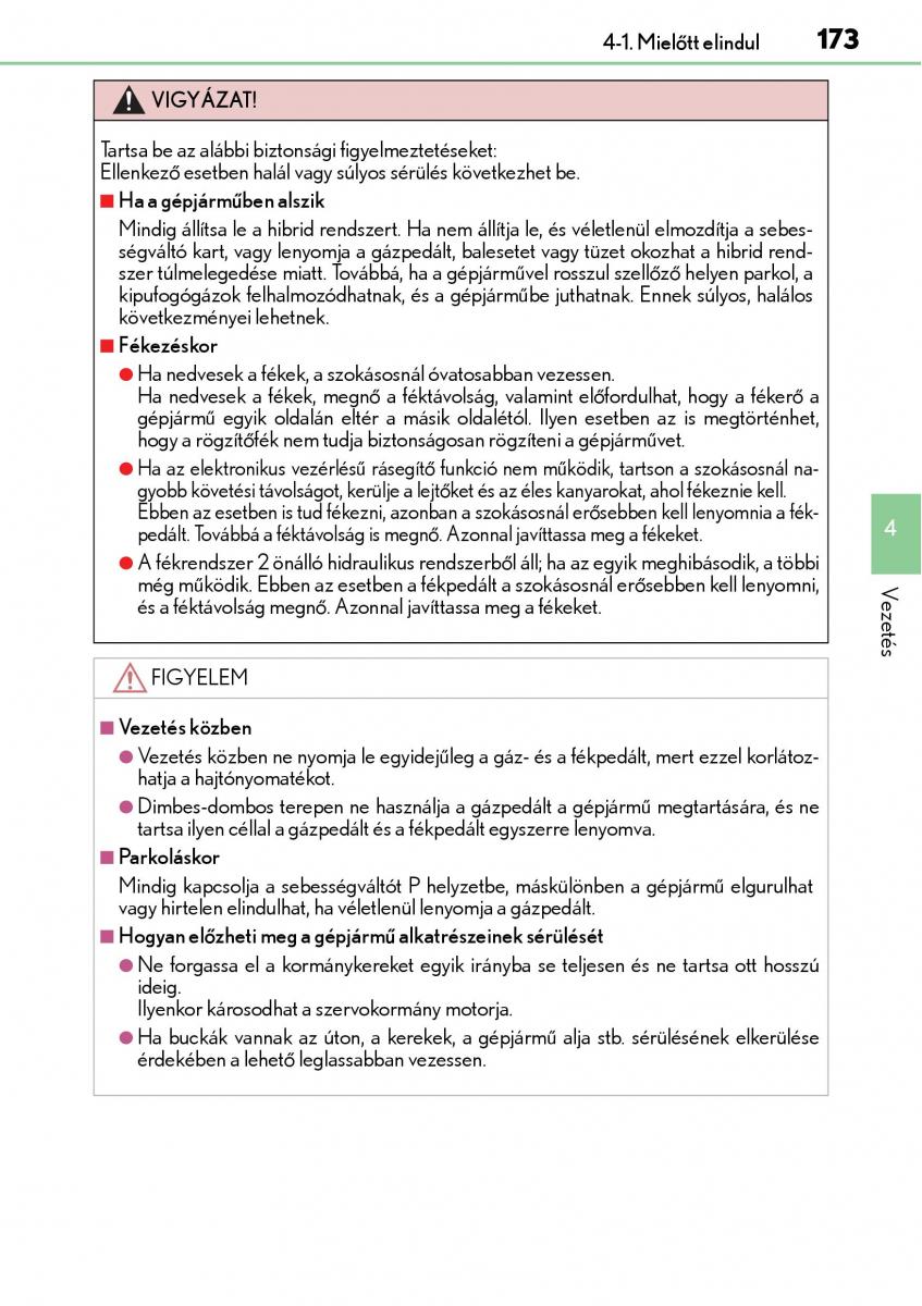 Lexus CT200h Kezelesi utmutato / page 173