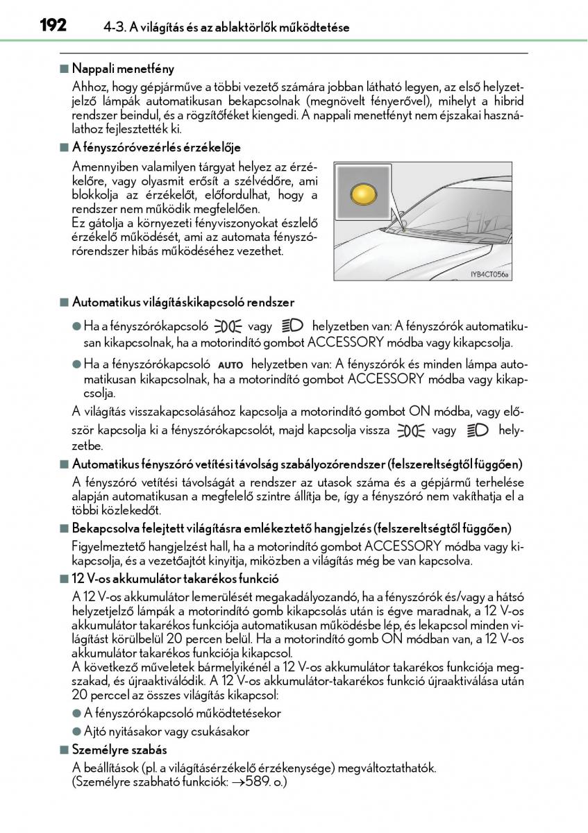 Lexus CT200h Kezelesi utmutato / page 192