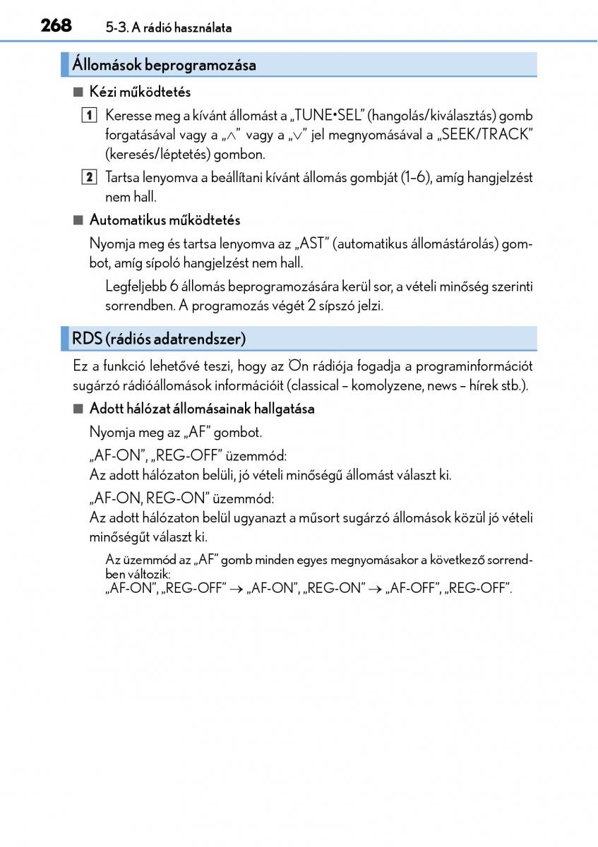 Lexus CT200h Kezelesi utmutato / page 268