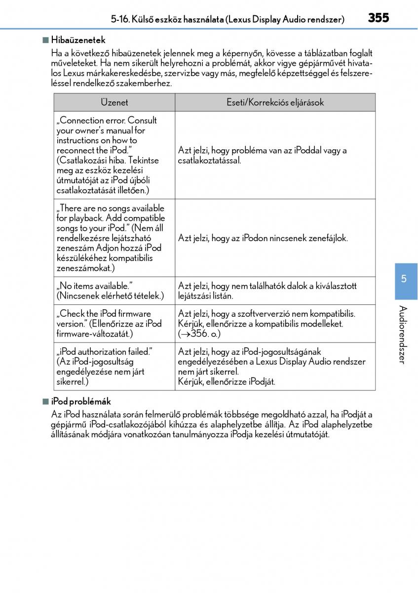 Lexus CT200h Kezelesi utmutato / page 355