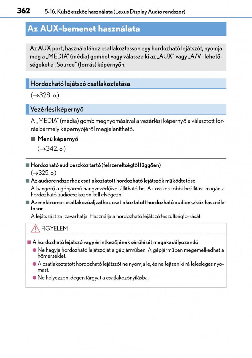 Lexus CT200h Kezelesi utmutato / page 362