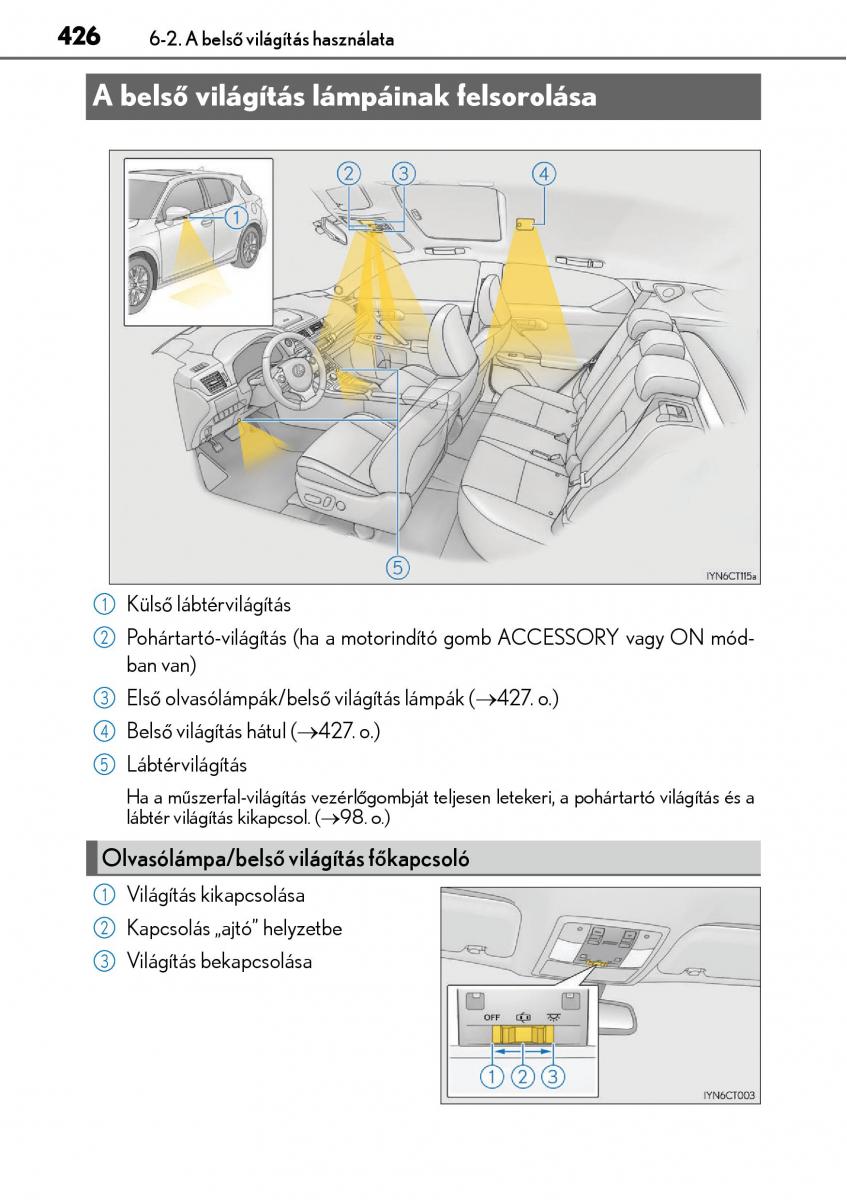 Lexus CT200h Kezelesi utmutato / page 426