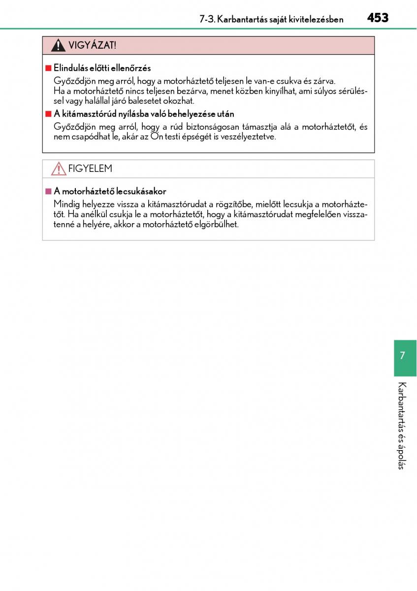 Lexus CT200h Kezelesi utmutato / page 453