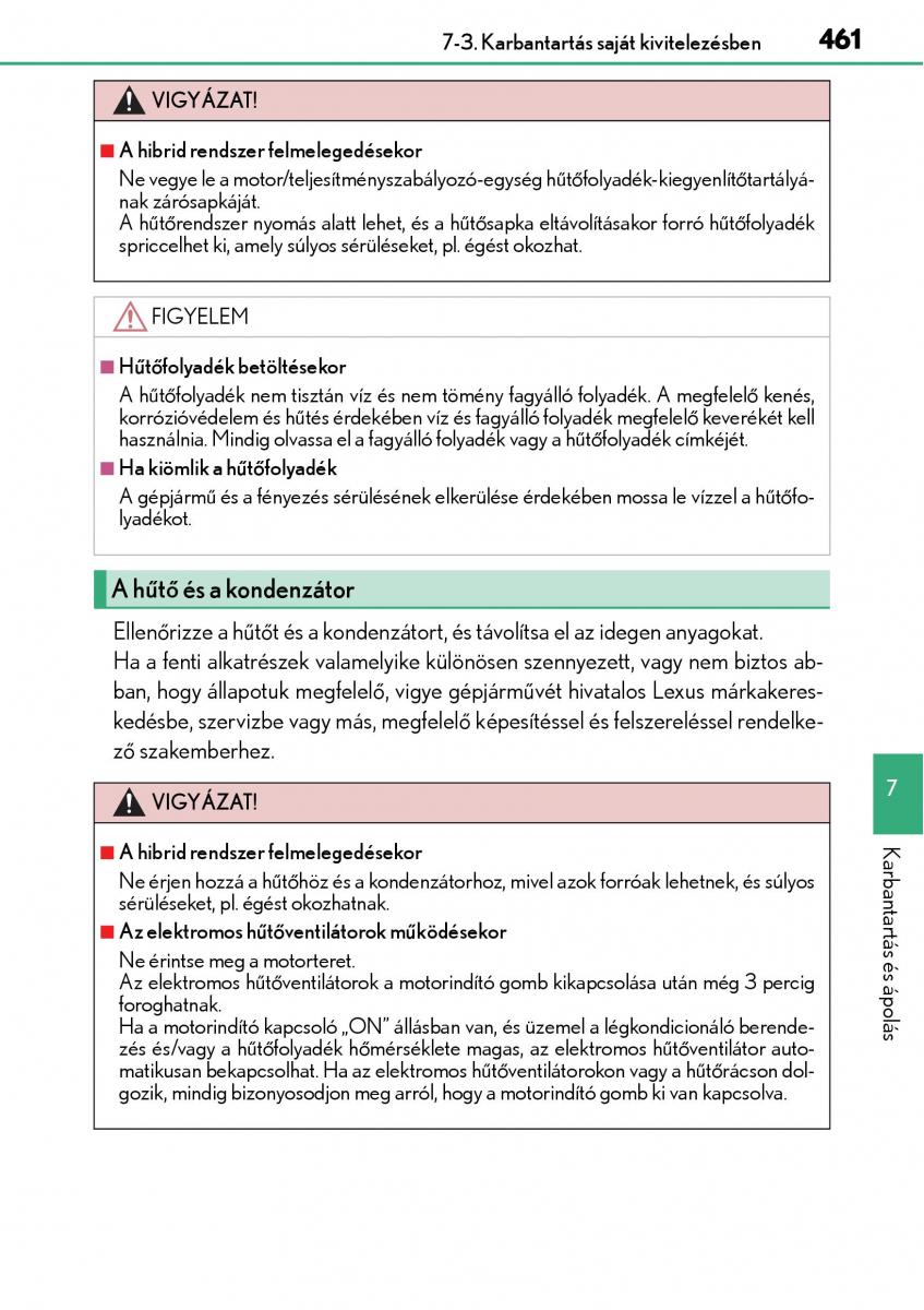 Lexus CT200h Kezelesi utmutato / page 461