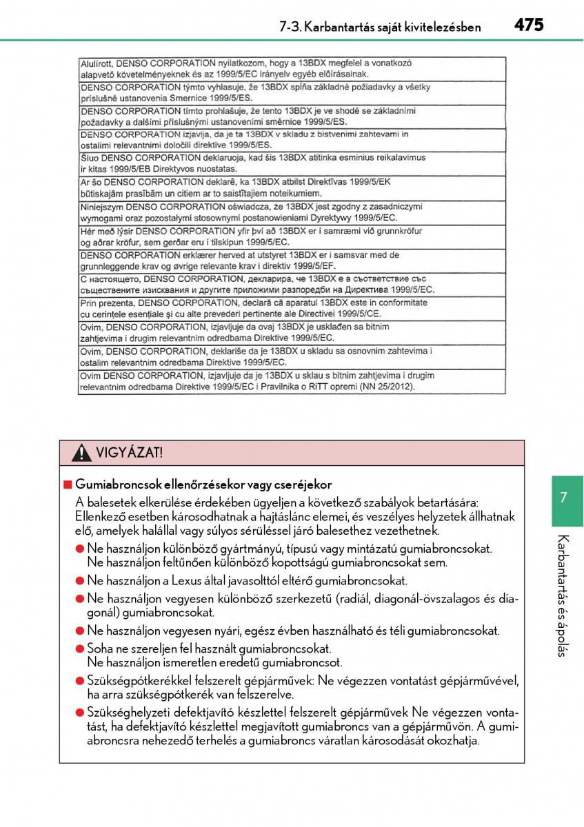 Lexus CT200h Kezelesi utmutato / page 475