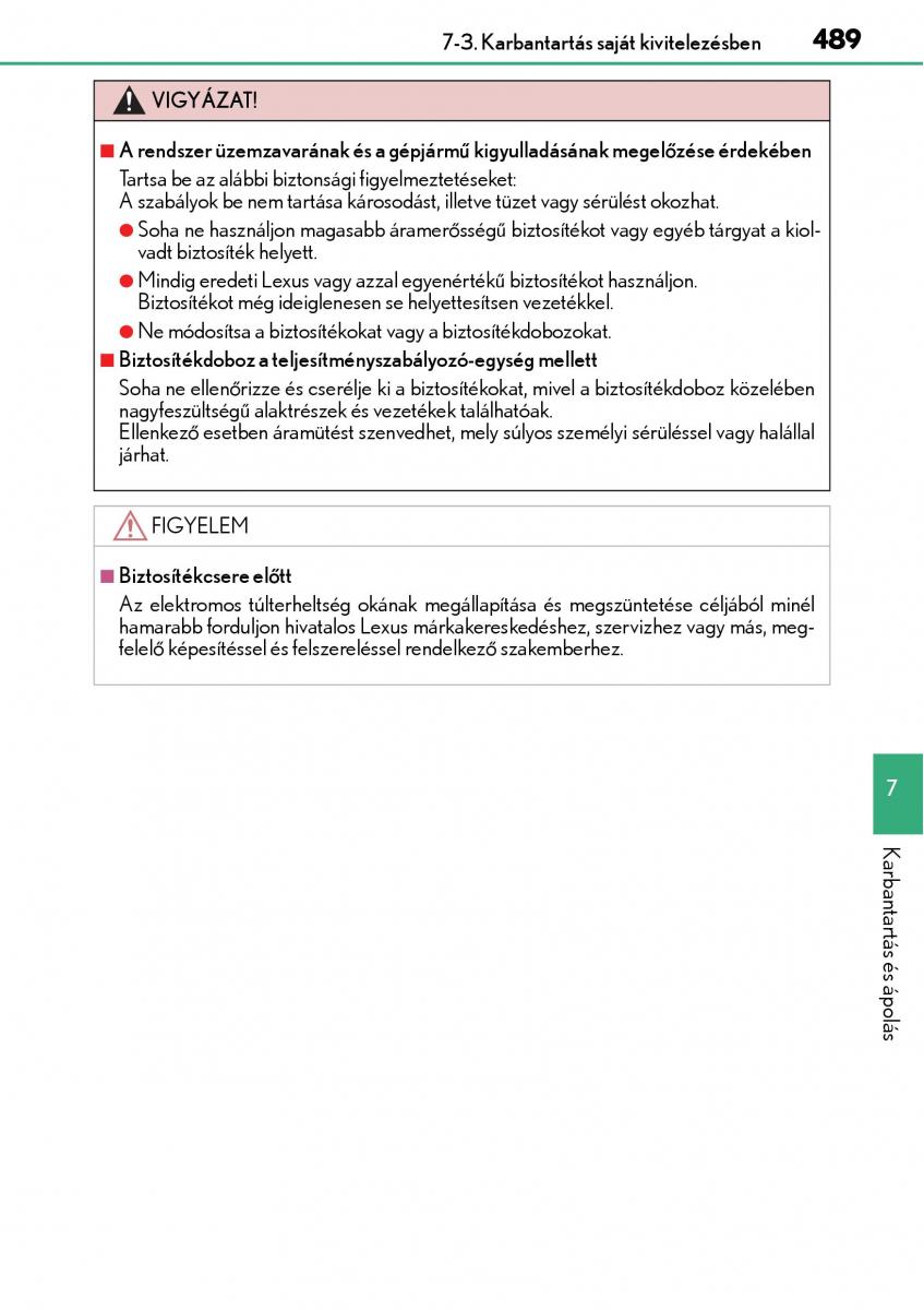 Lexus CT200h Kezelesi utmutato / page 489