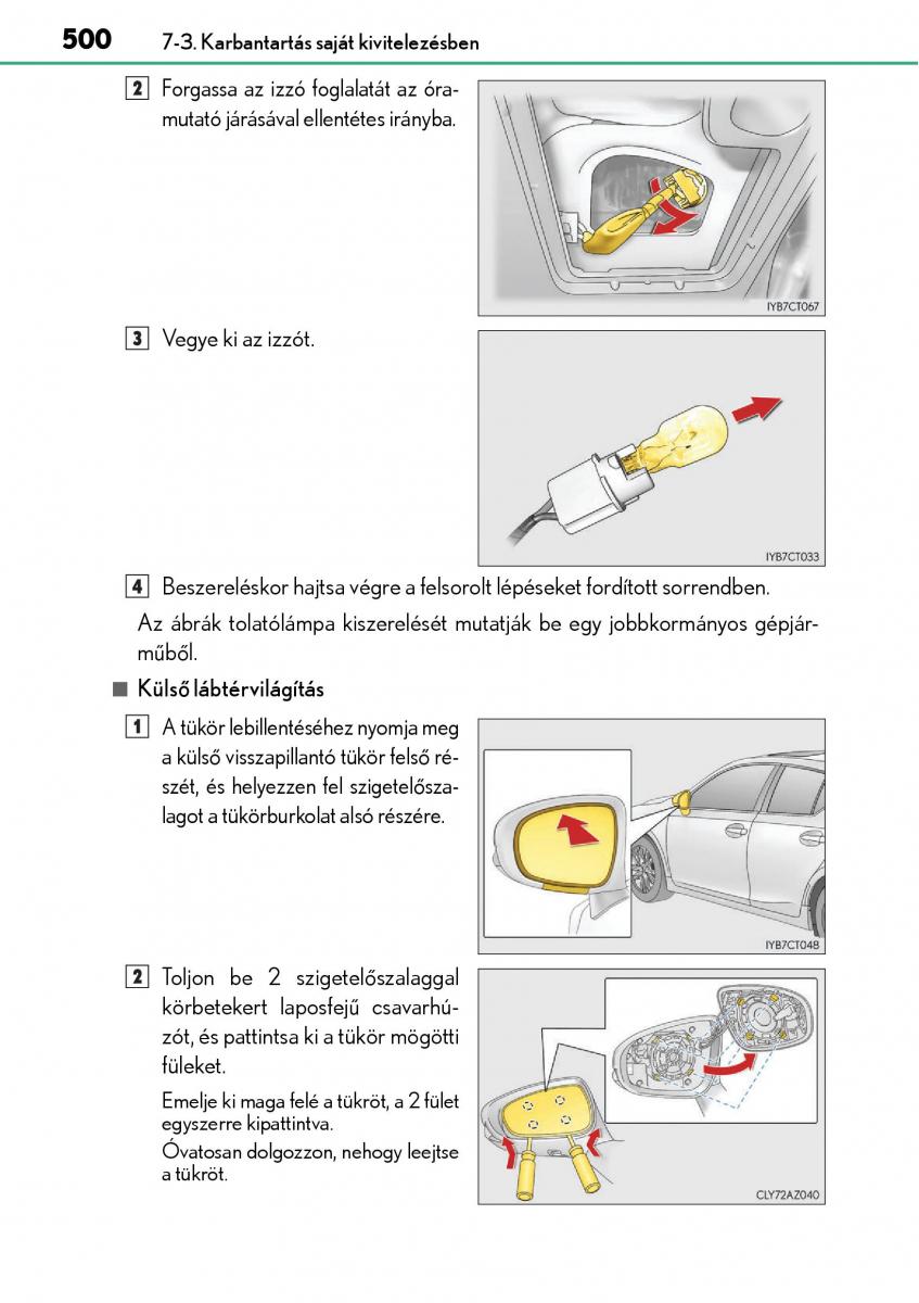 Lexus CT200h Kezelesi utmutato / page 500