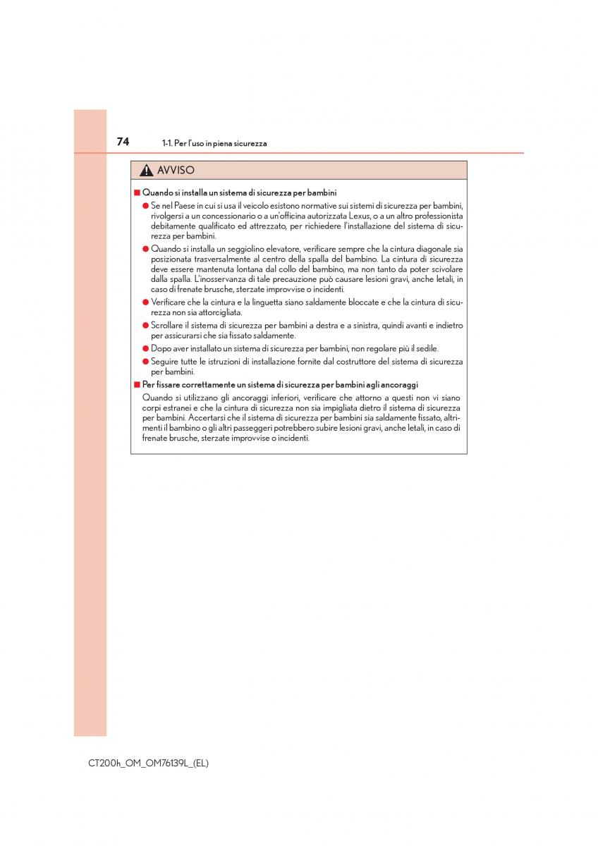 Lexus CT200h manuale del proprietario / page 74