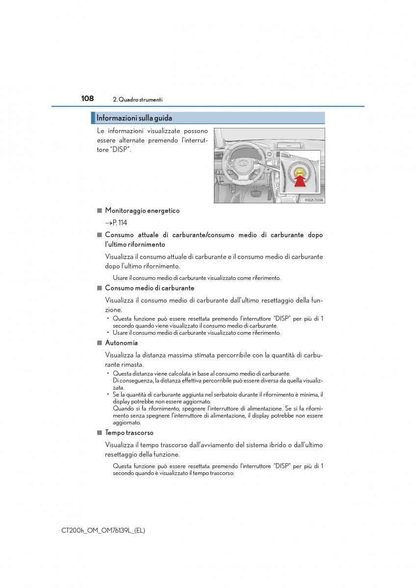 Lexus CT200h manuale del proprietario / page 108