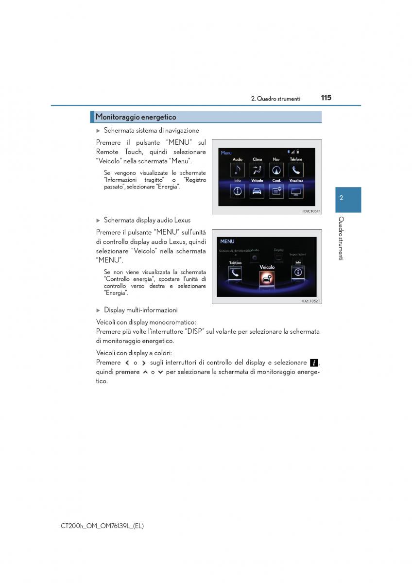 Lexus CT200h manuale del proprietario / page 115