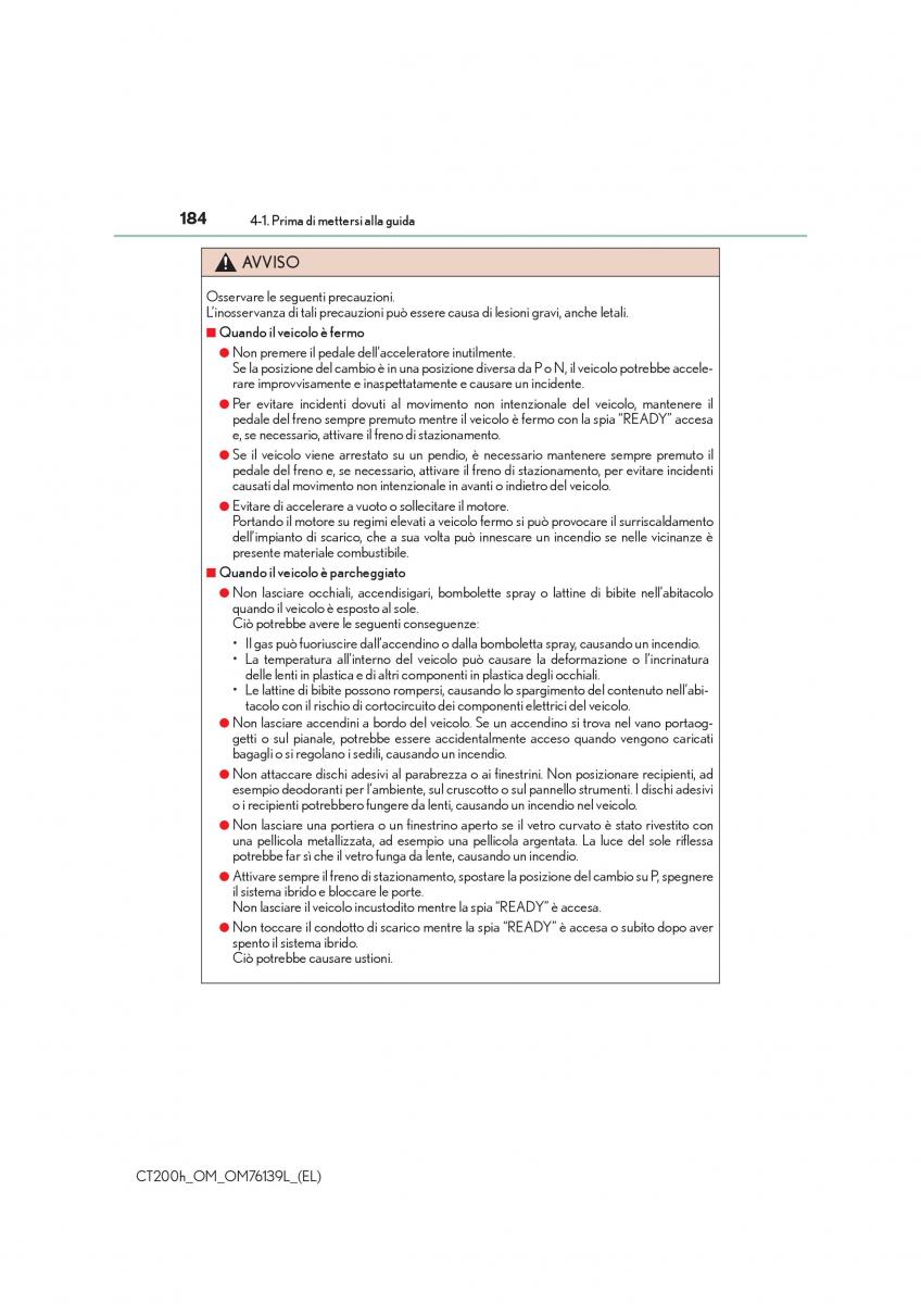 Lexus CT200h manuale del proprietario / page 184