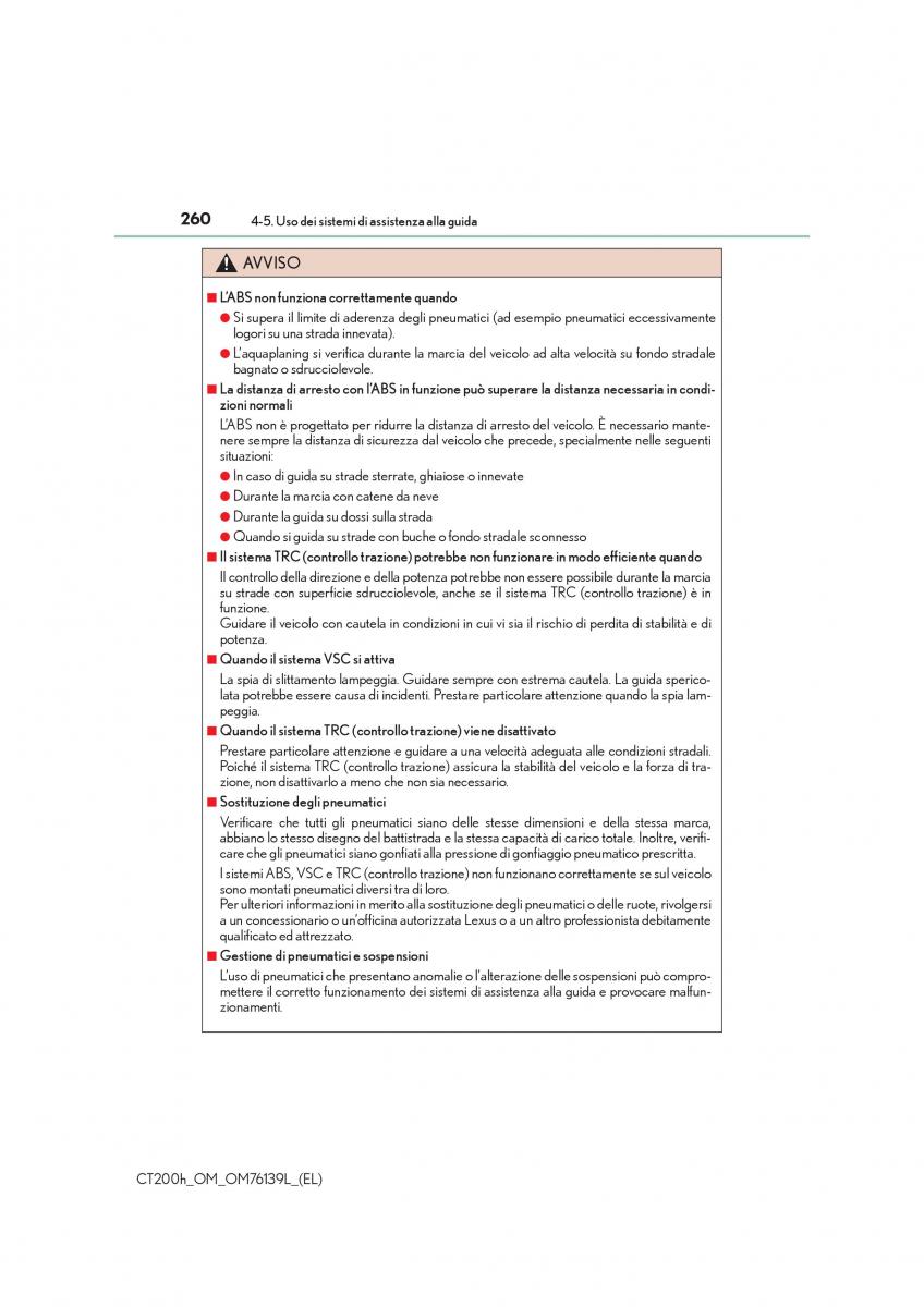 Lexus CT200h manuale del proprietario / page 260