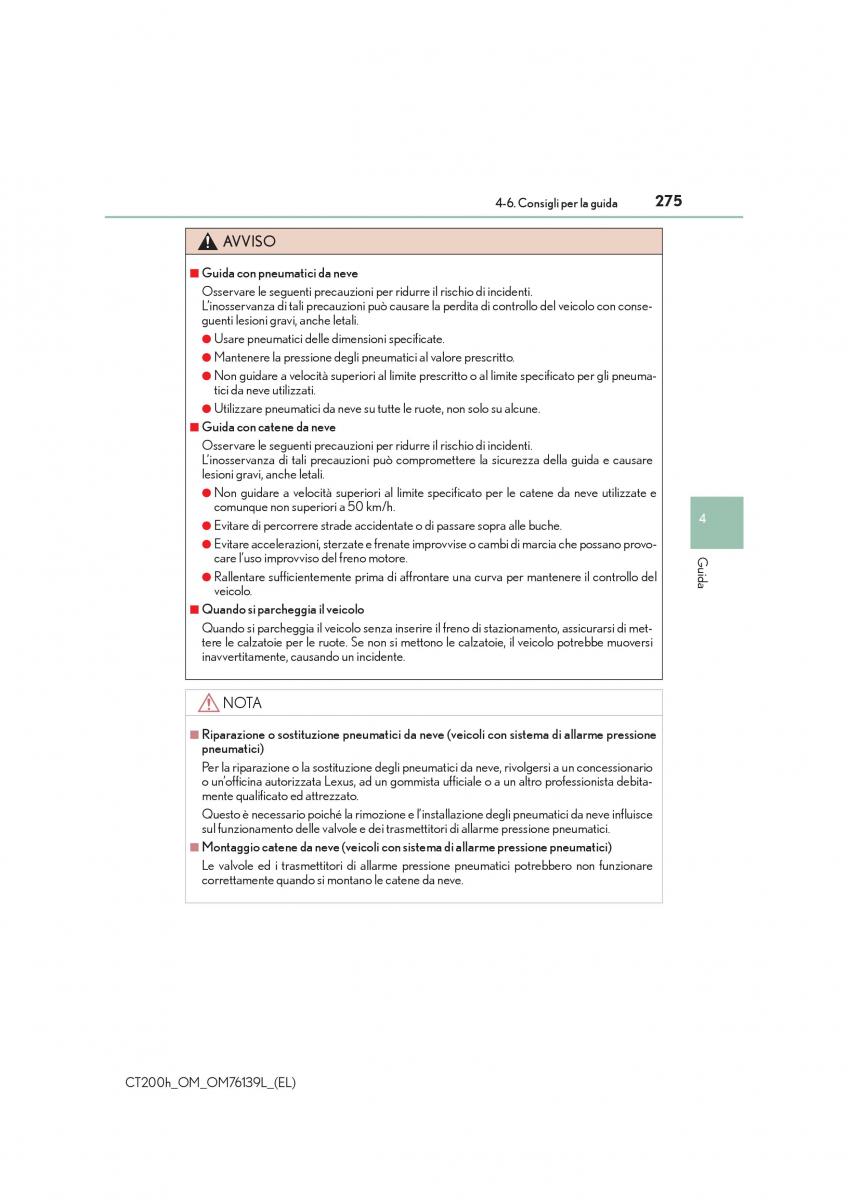Lexus CT200h manuale del proprietario / page 275